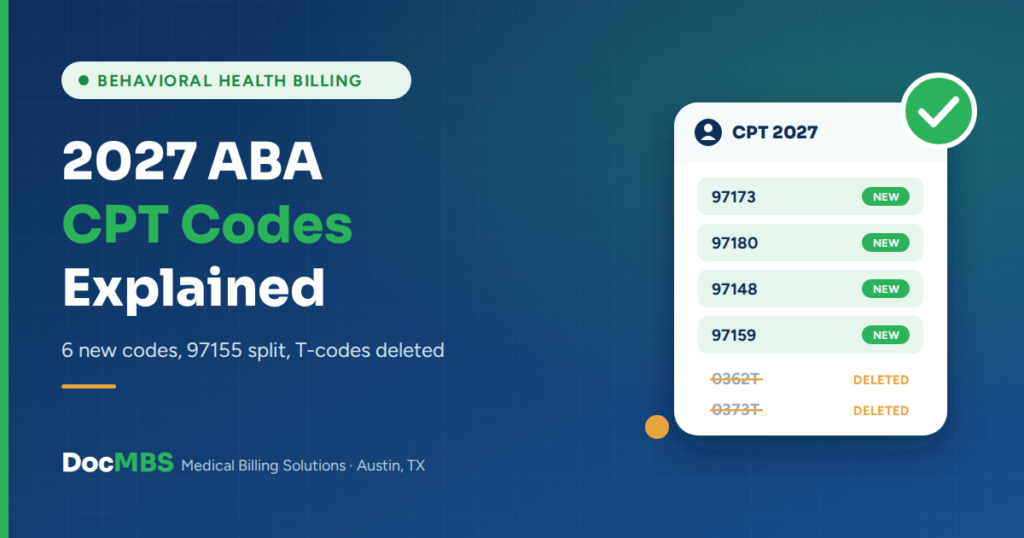 2027 ABA CPT codes: new codes 97173, 97180, 97148 and 97159, with 0362T and 0373T deleted
