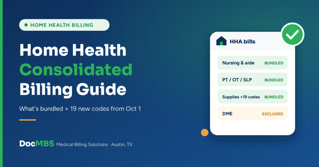 Home health consolidated billing guide showing bundled services and the 19 supply codes added October 1, 2026